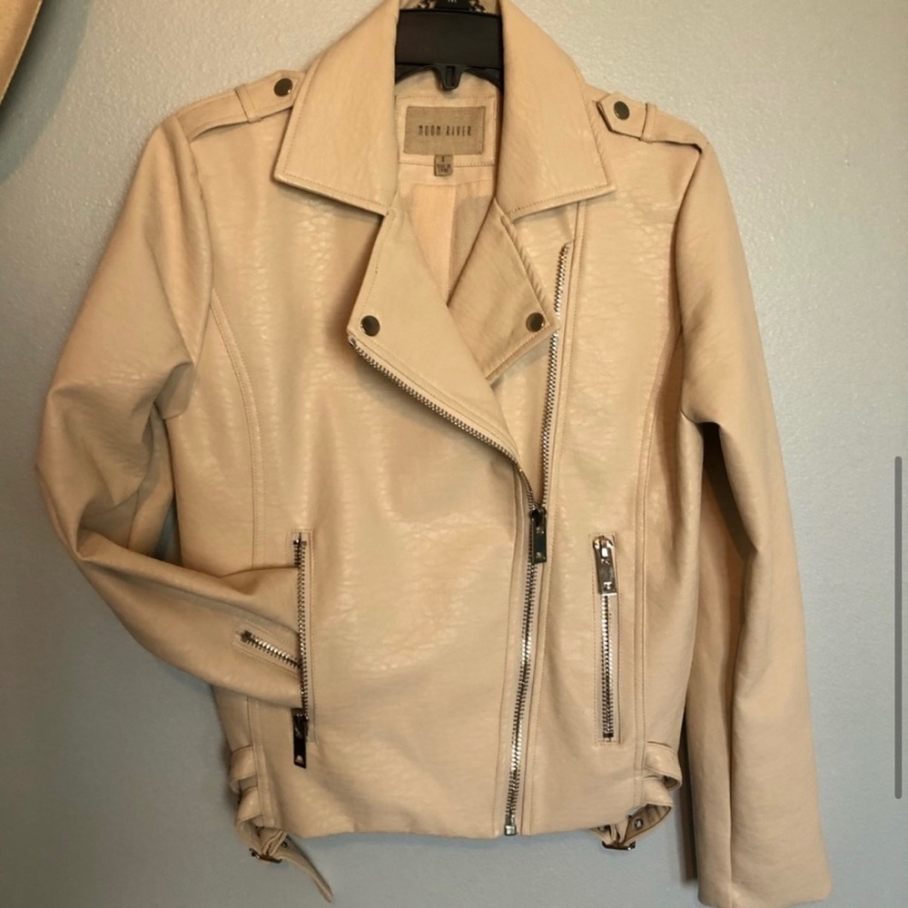 Moonriver White Leather (faux) Jacket Biker Medium
